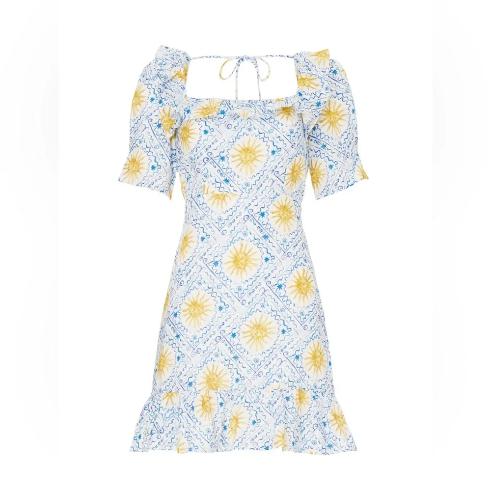 RIXO Yellow and Blue Patterned Mini Dress - Picture 1 of 6